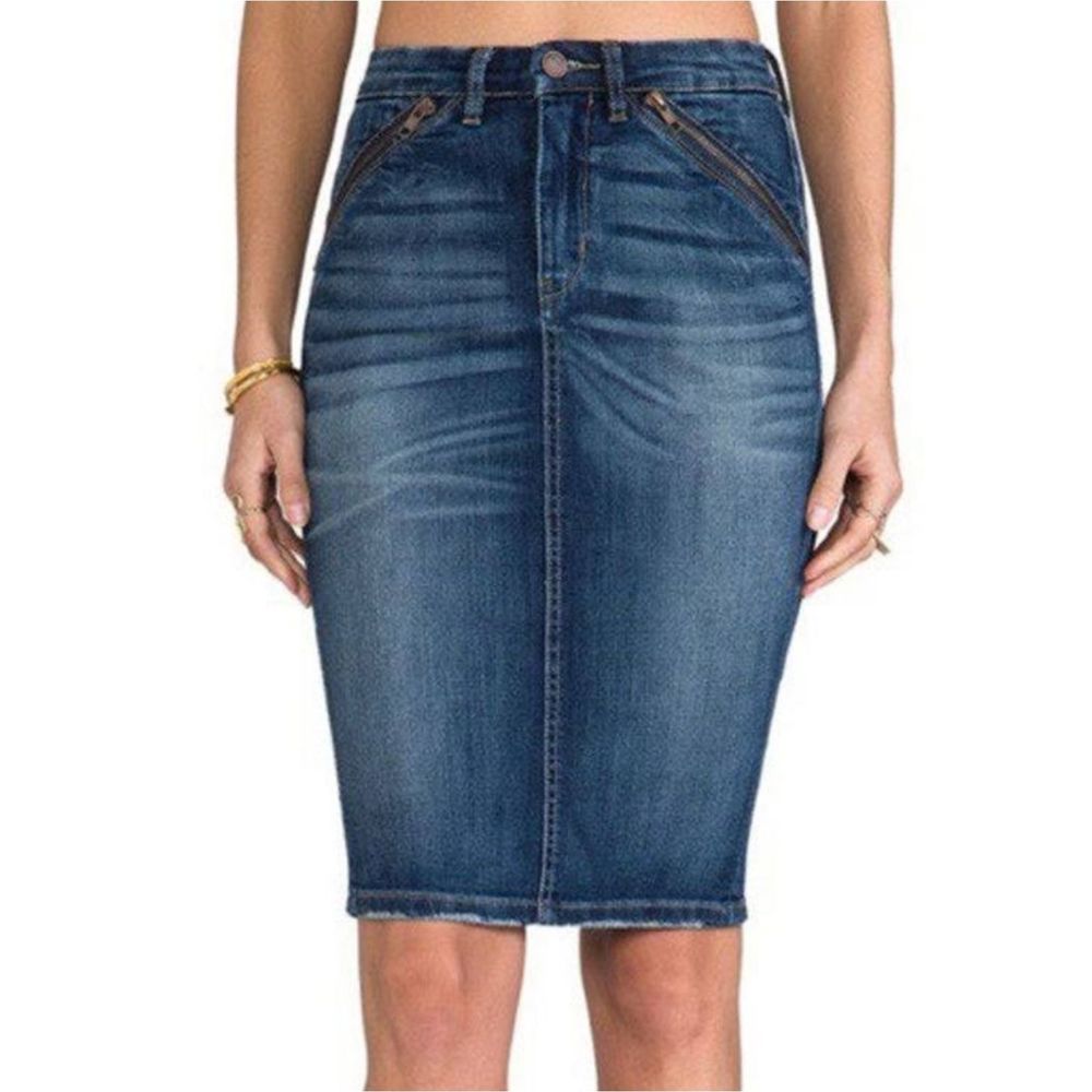BLANKNYC Denim Pencil Skirt Zippers Dark Wash